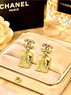 Gold-Tone Double gold bar Tag Drop fashion Earrings
